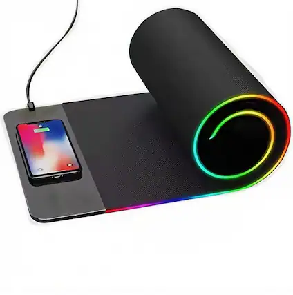 Front. Cluzine - RGB Wireless Charging Mouse Pad Large Gaming Desk Mat Qi Fast Charging - Black.