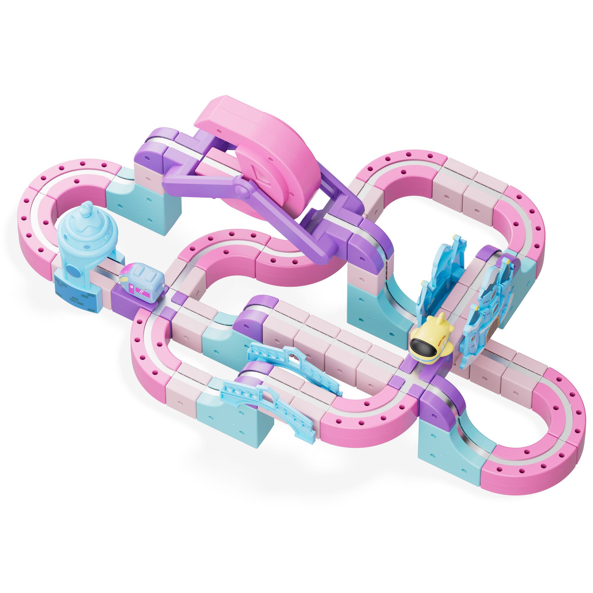 Left. Contixo - MT6 Princess Castle Magnetic Train Track 96-Piece Building Set with USB-C Motorized Train, Ages 3+.