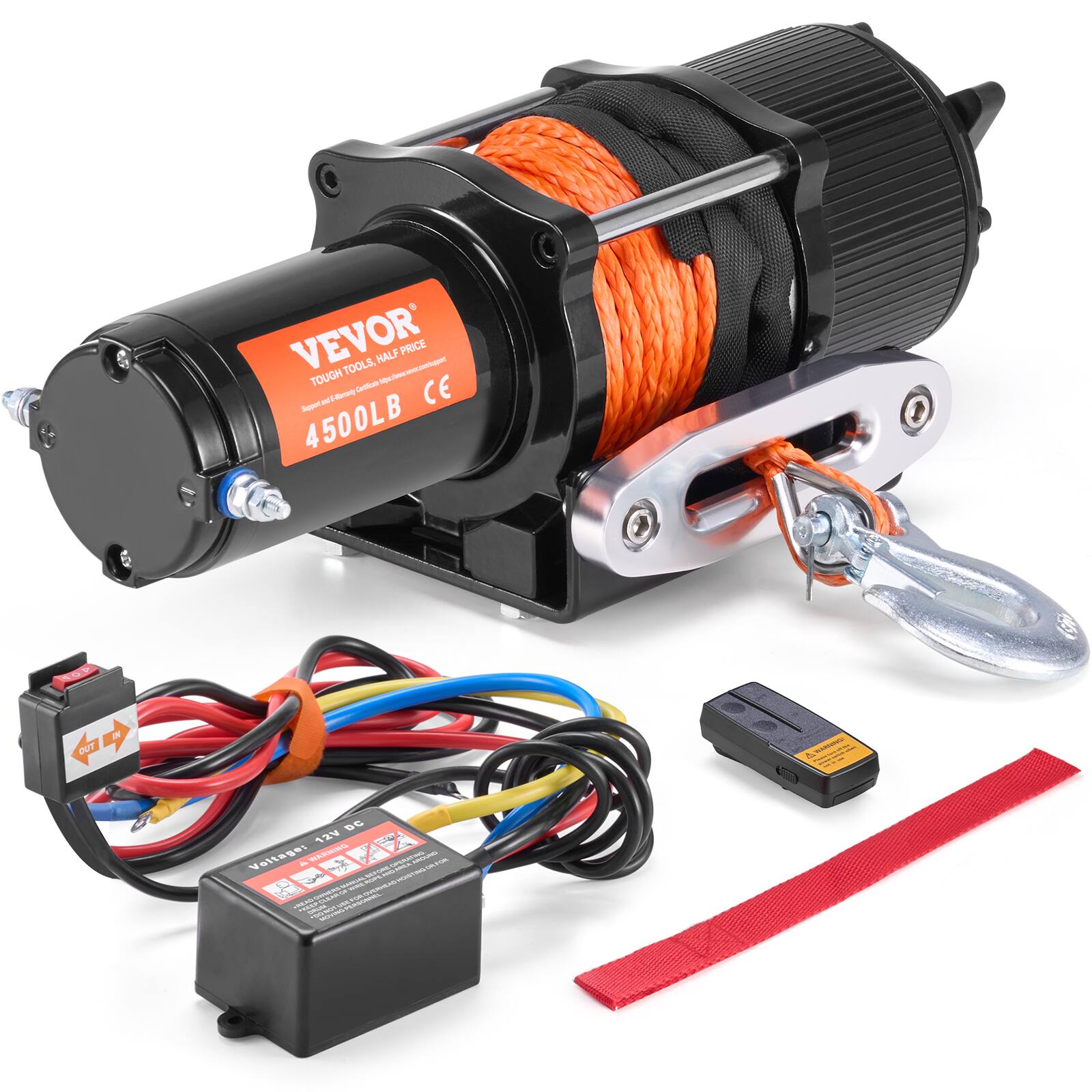 VEVOR  
TOUGH TOOLS. HALF PRICE.  
4500LB  
CE  

12V DC  
Voltage: 12V DC  
Current: 5A  
Power: 60W  

OUT