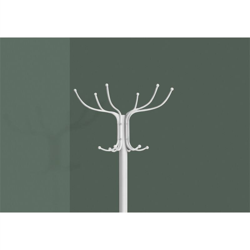 Back. ALEXOUN - Metal Coat Rack with Hall Tree and Umbrella Holder - Free Standing,12 Hooks,70" Height,Suitable for Entryway and Bedroom - White.