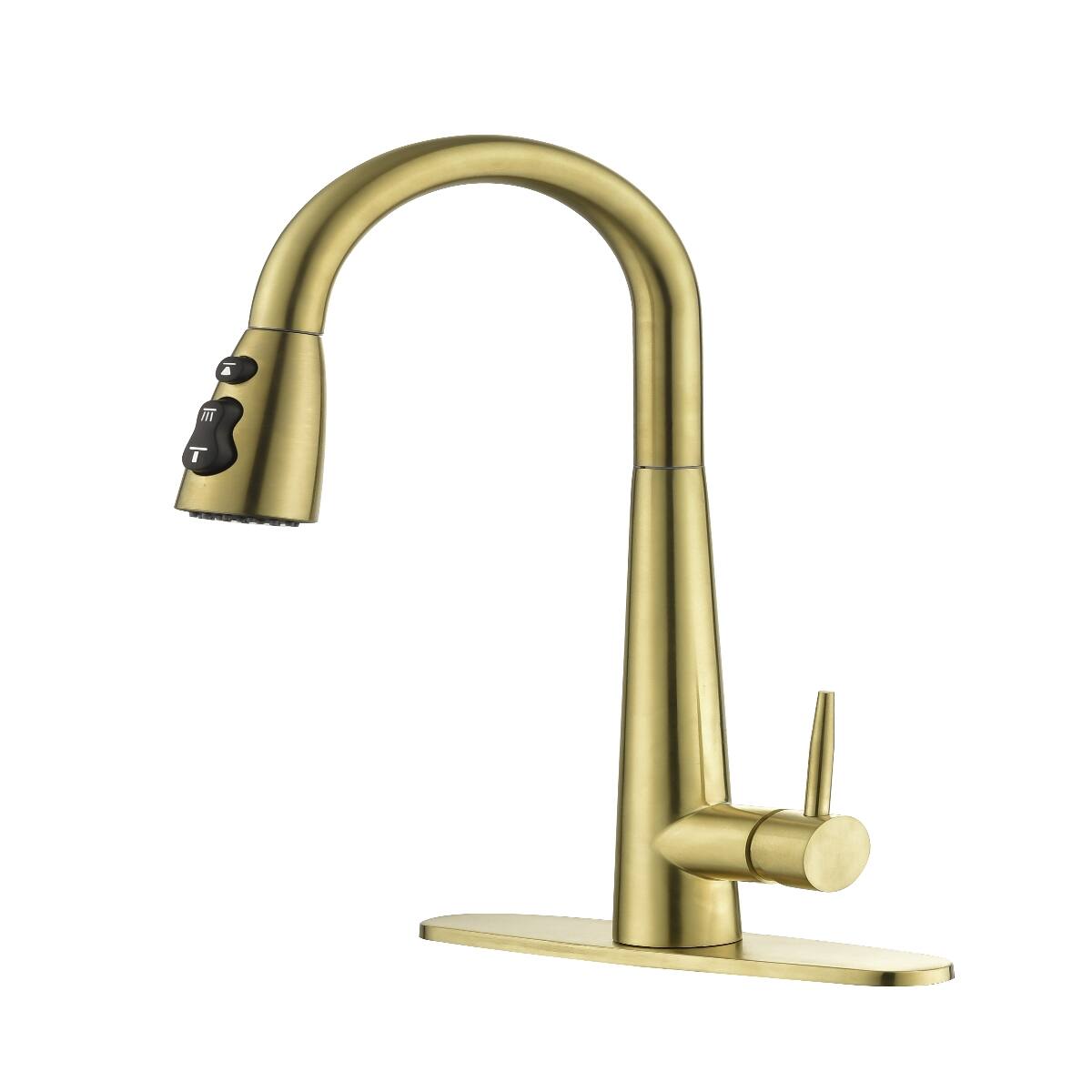 Front. Ropilly - Ropilly Gold Kitchen Faucet with Pull Down Sprayer, Single Handle Single Hole Deck Mount High Arc Sink Faucet - Gold.