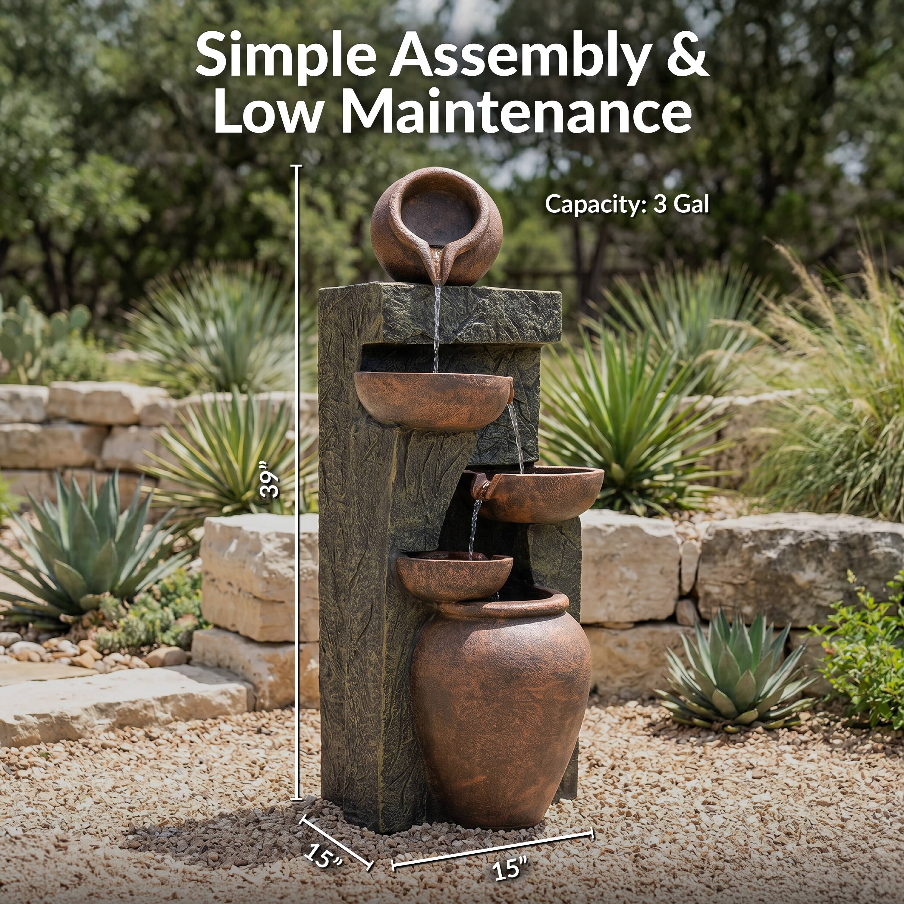 Simple Assembly & Low Maintenance  
Capacity: 3 Gal  
39" x 15" x 15"