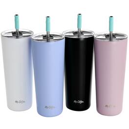 Mr. Coffee - Java Quest 4 Piece 23 oz Stainless Steel Tumbler Set with Lids and Straws Colors - Assorted
