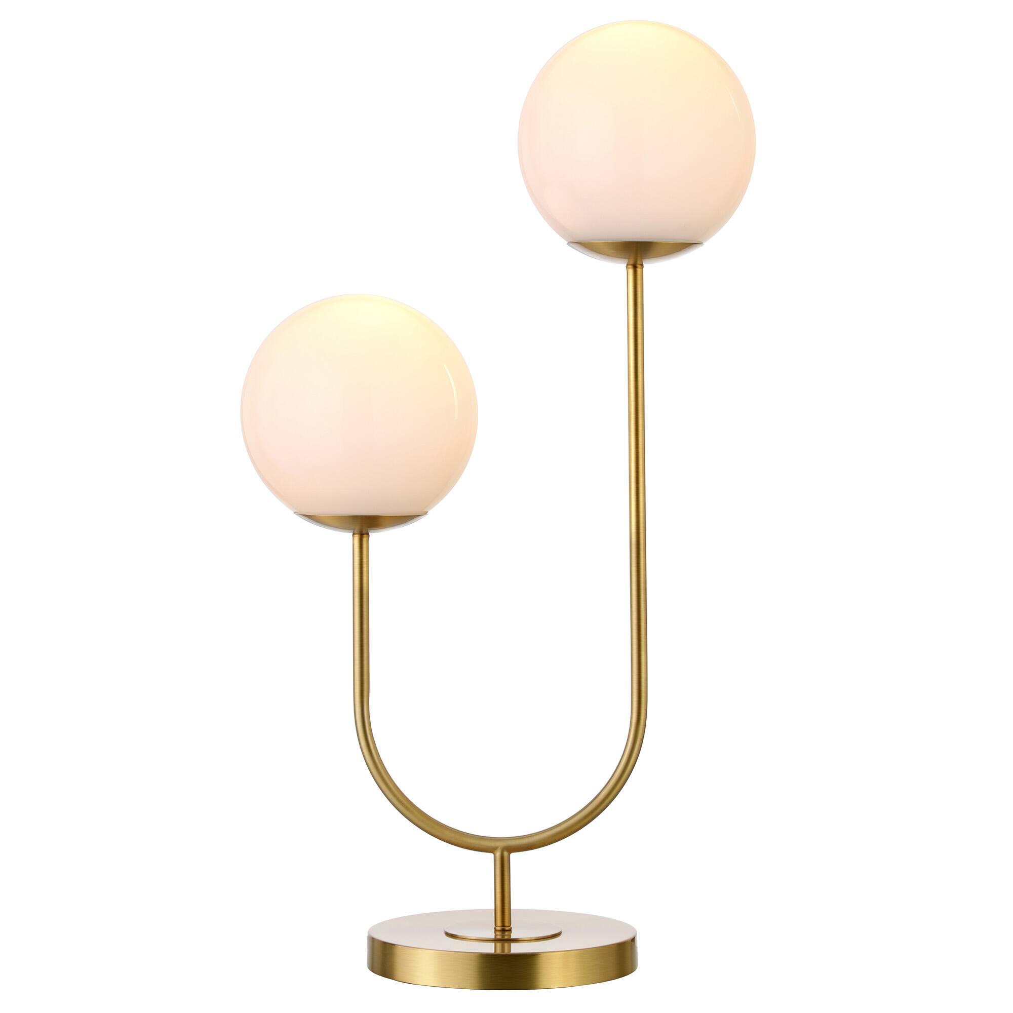 Alt View 5. Hudson&Canal - Dufrene 2-Light Table Lamp with Glass Shades in Brass/White Milk - Brass.