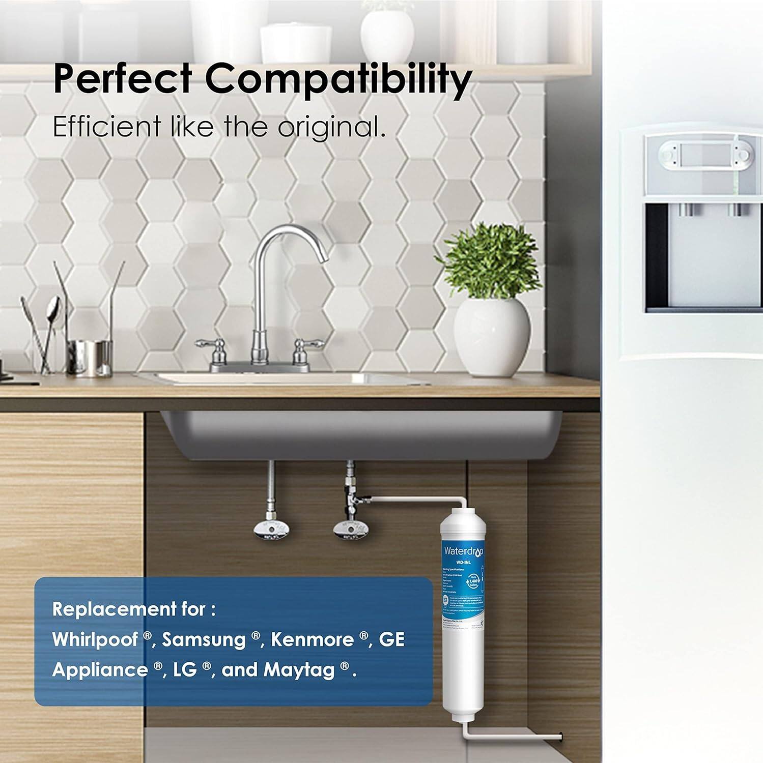 Perfect Compatibility
Efficient like the original.
Replacement for:
Whirlpool®, Samsung®, Kenmore®, GE Appliance®, LG®, and Maytag®.