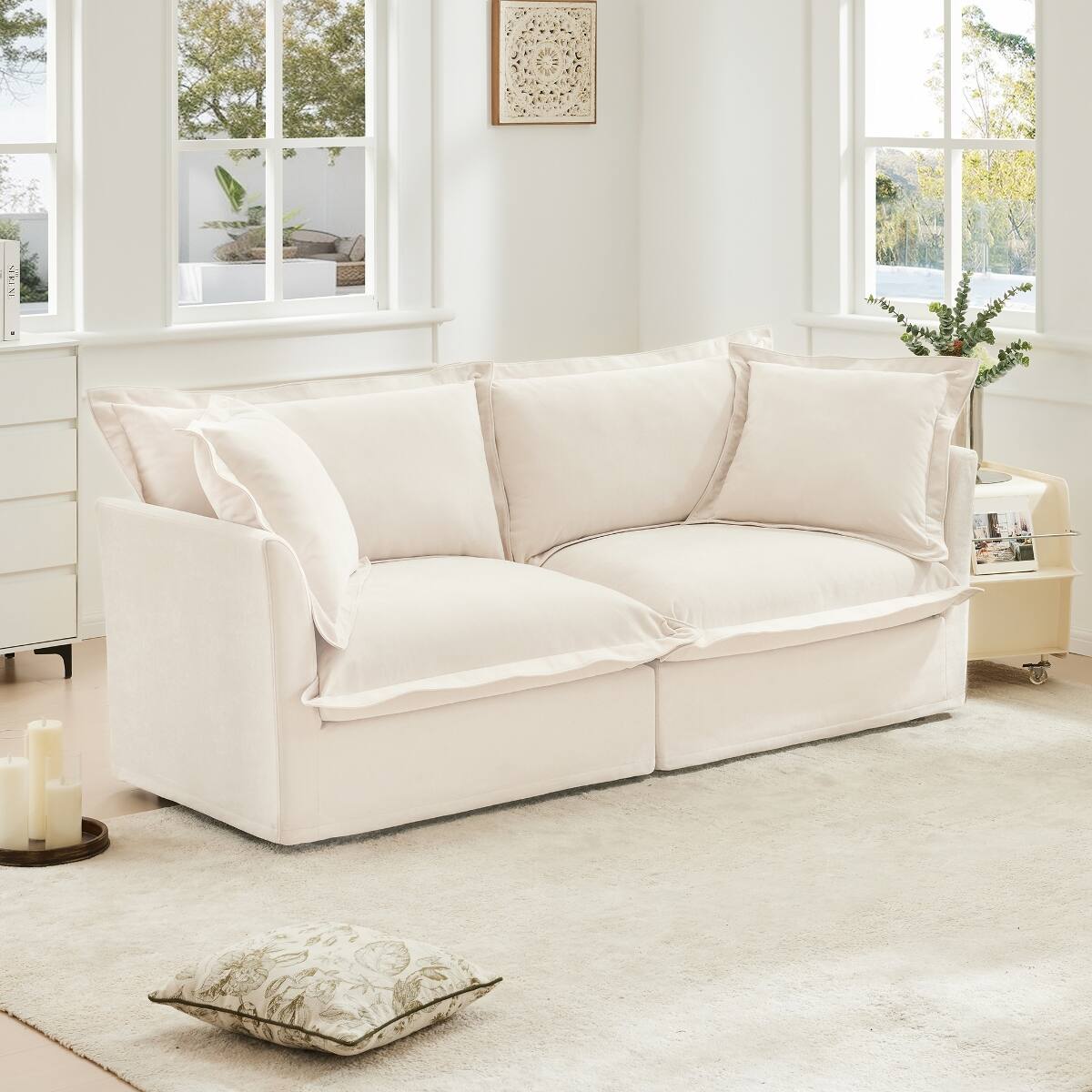 Back. Ropilly - Ropilly Slipcovered 2 Seat Sofa, Cream Chenille Deep Seat Loveseat with Removable Covers for Living Room - Cream.