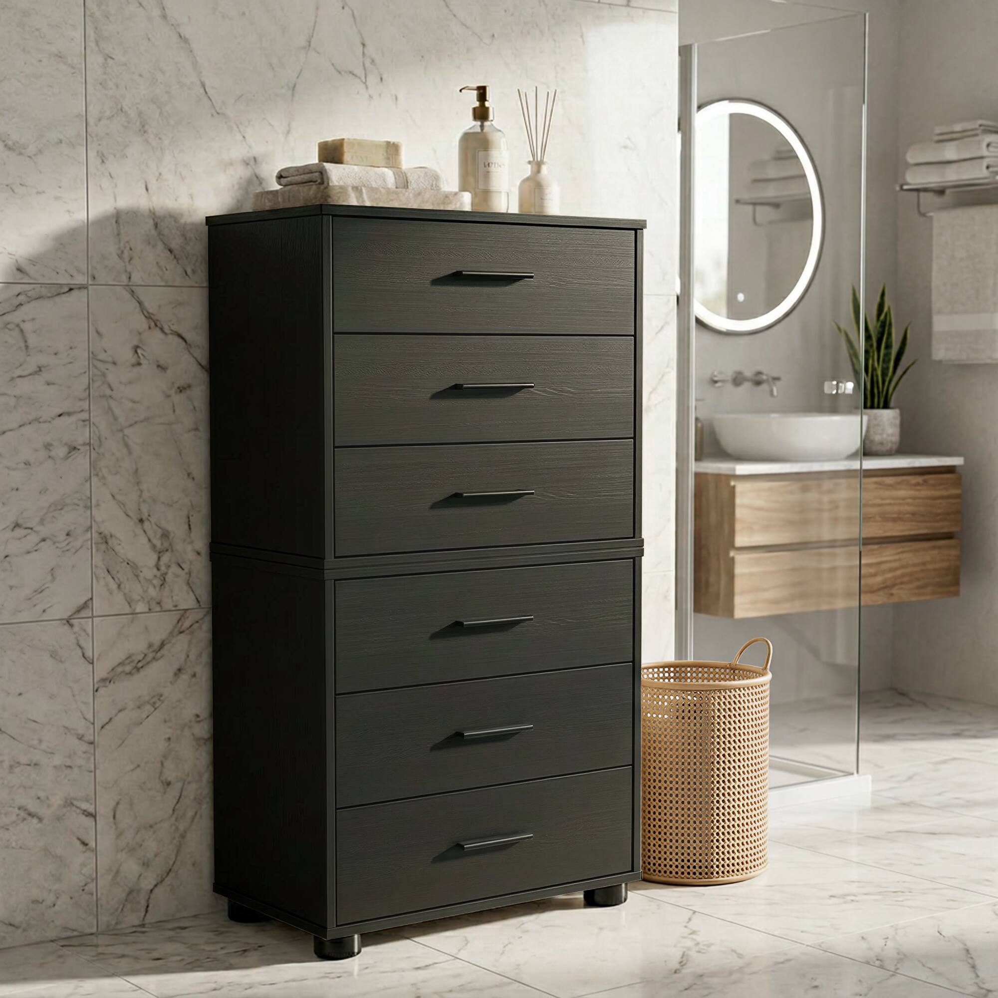Alt View 2. Aheaplus - 2-Pack Wooden Closet Organizer - 3 Drawers, Multifunctional Bedside Nightstand for Bedroom - Black.