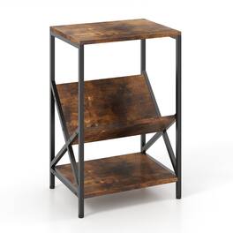 Kadyn - Nightstand,Coffee Side Table,3-Tier Industrial Side Table with V-shaped Bookshelf for Living Room-Rustic - Brown