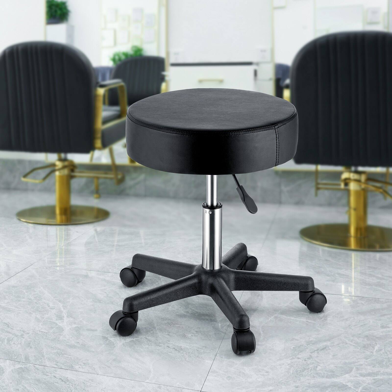 Alt View 1. Glintex - Rolling Stools with Wheels, 400lbs Capacity Adjustable Height Swivel Stool Chair with Thick Cushion for Salon and Office - Black.