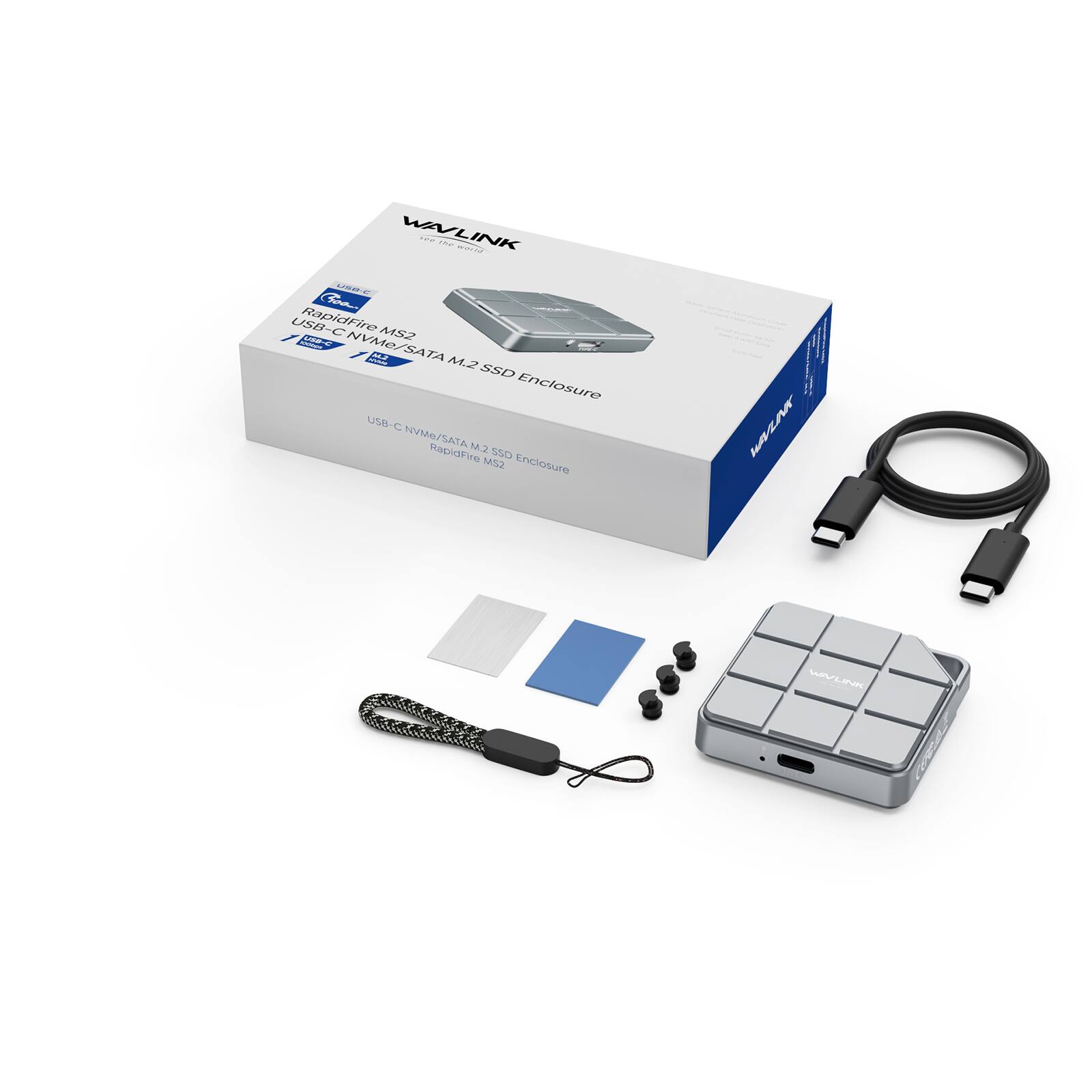 WAVLINK 5% THE STYLE USA Goo USB-C RapidFire MS2 SCORBITY USD-C NVMe/SATA SNME M.2 SSD Enclosure USB-C NVMe/SATA RapidFire S.M. SSD MS2 Enclosure

WARLINK
WAVLINK