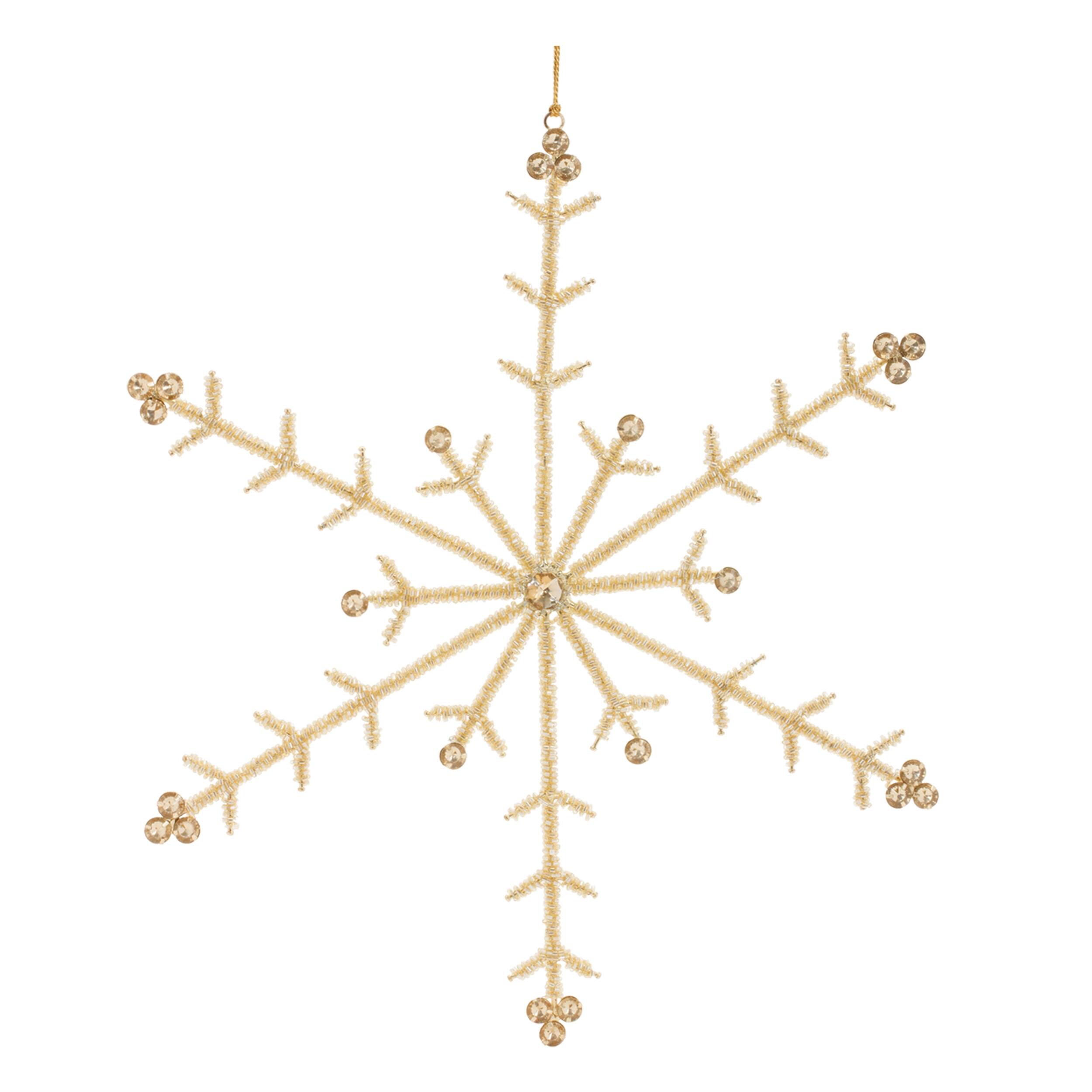 Left. BreeBe - Gold Beaded Metal Snowflake Ornament (Set of 6) - Gold.