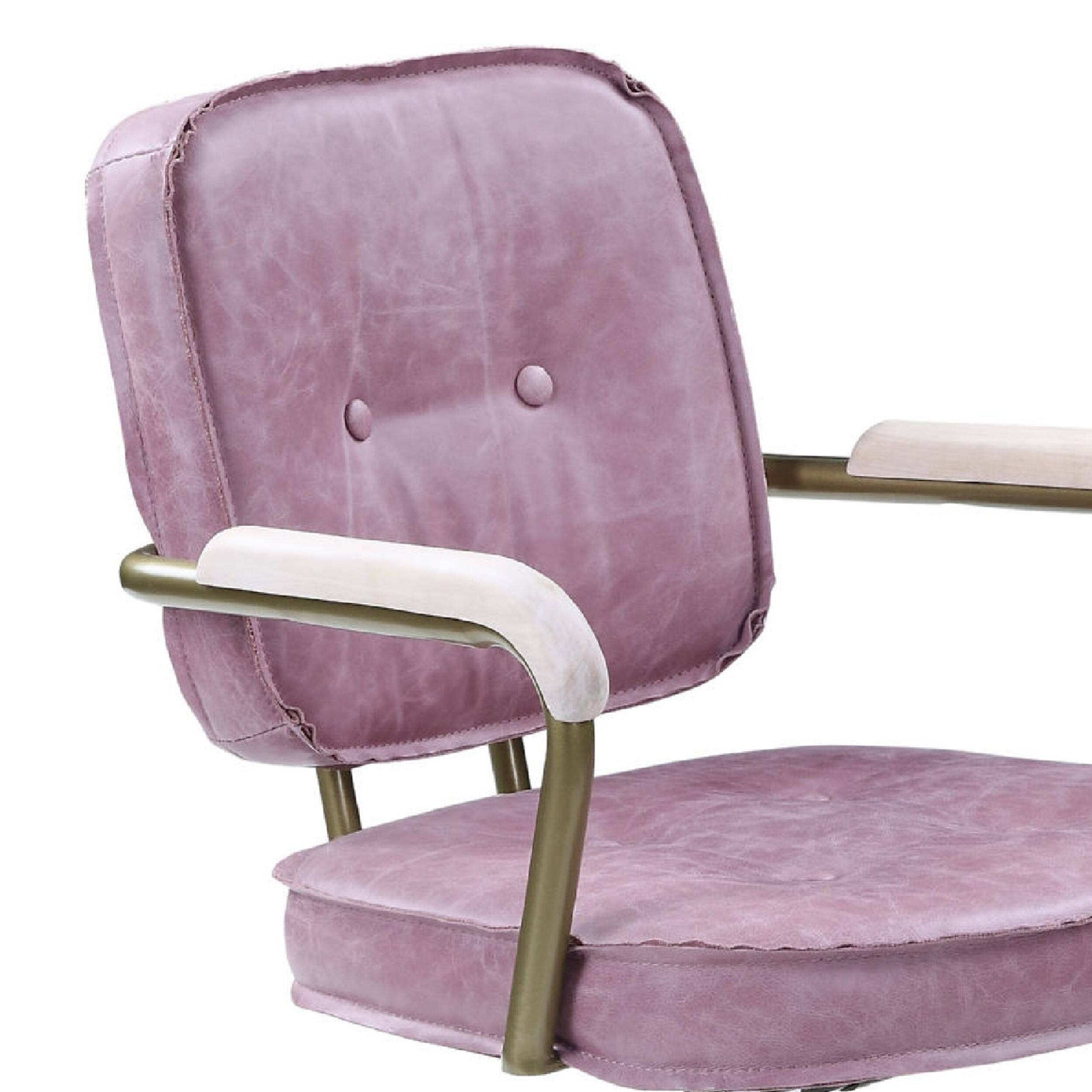 Alt View 2. Manhattan Lane - Office Chair with Leather Seat and Button Tufted Back - Pink.