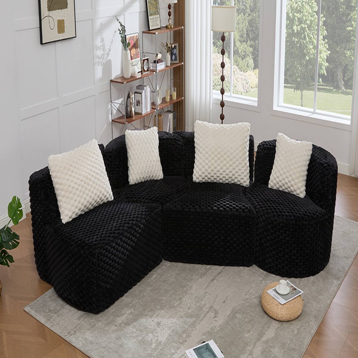 Alt View 3. Ropilly - Ropilly Modular Sectional Sofa, Oversized 4 Seat Sofa in Black Bubble Velvet for Living Room - Black.