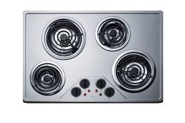 Summit Appliance - 30 Inch Wide 230V 4-Burner Coil Cooktop - Stainless Steel