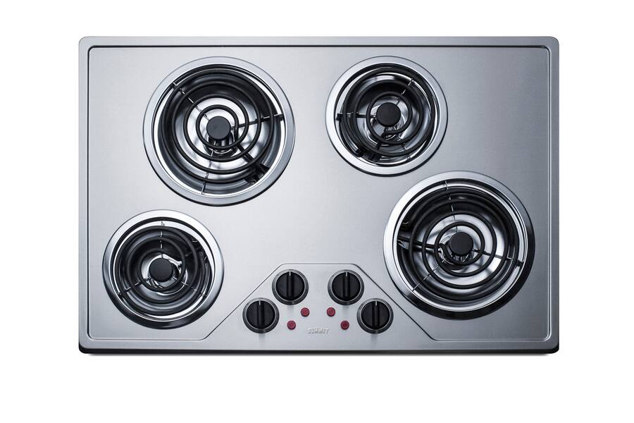 Front. Summit Appliance - 30 Inch Wide 230V 4-Burner Coil Cooktop - Stainless Steel.