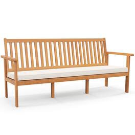 Costway - Outdoor 3-Seat Wood Bench 64 Inches Extra Long Acacia Chair with Seat Cushion - White