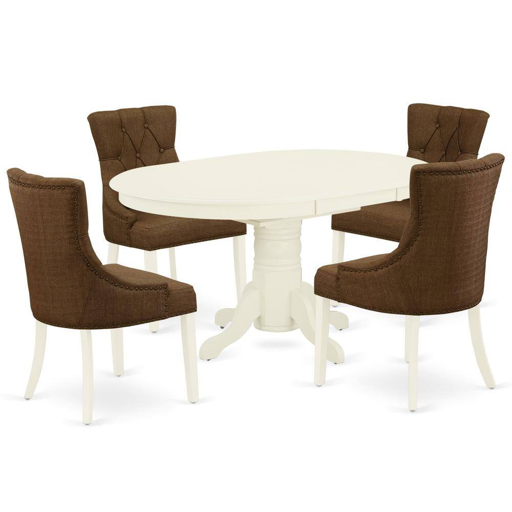 Back. East West Furniture - Dining Room Set Linen White - Brown.