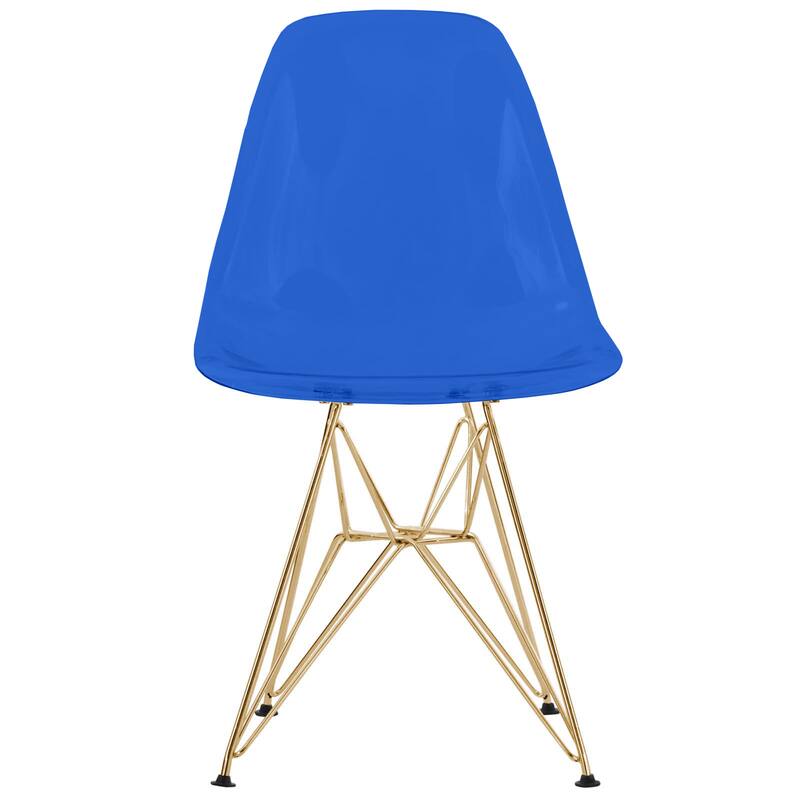 Left. LeisureMod - Cresco Modern Acrylic Dining Chair with Ergonomic Seat and Gold Steel Base - Transparent Blue.