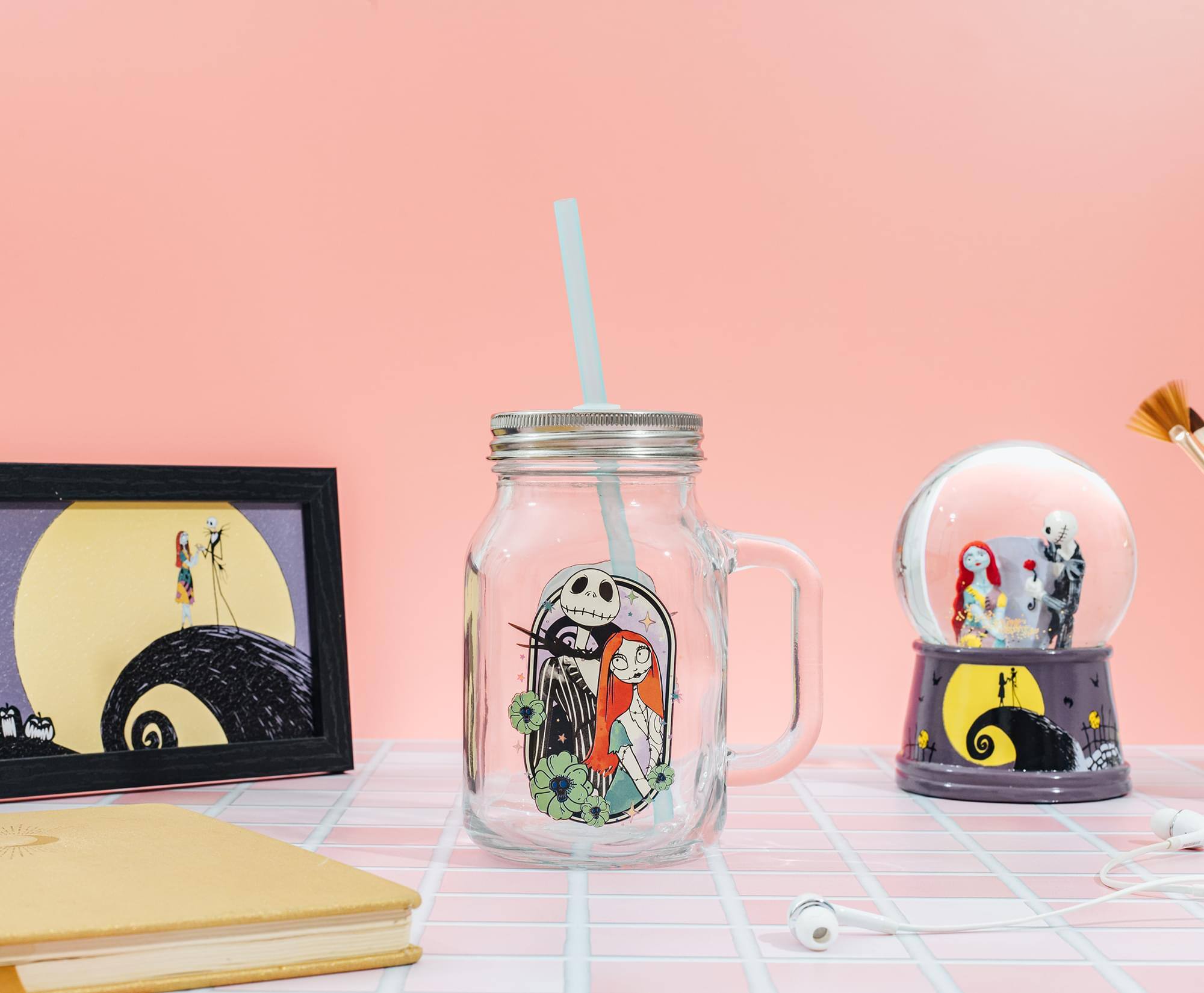 Alt View 10. Silver Buffalo - Disney The Nightmare Before Christmas Jack and Sally 21-Ounce Glass Mason Jar - Multi-Colored.