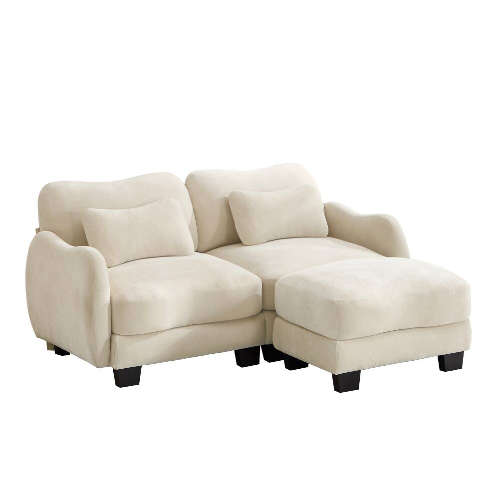 Alt View 2. Loheer - Loheer Chenille L-Shaped Loveseat Sofa with Movable Ottoman Ergonomic Beige Couch for Living Room - Beige.
