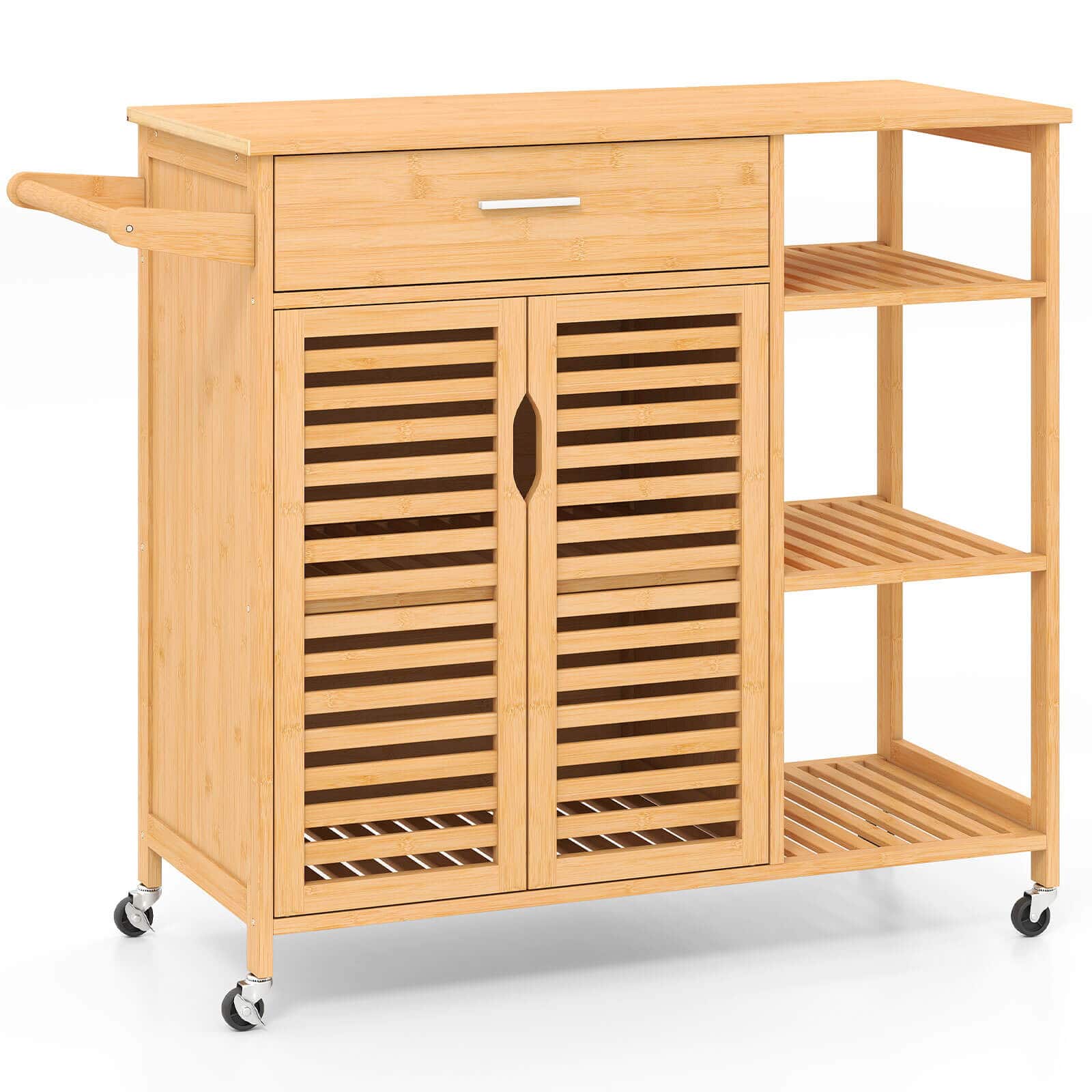 Front. Costway - Costway 35.5" Kitchen Island Cartwith Lockable Wheels Drawer Open Shelves Towel Bar - Natural.