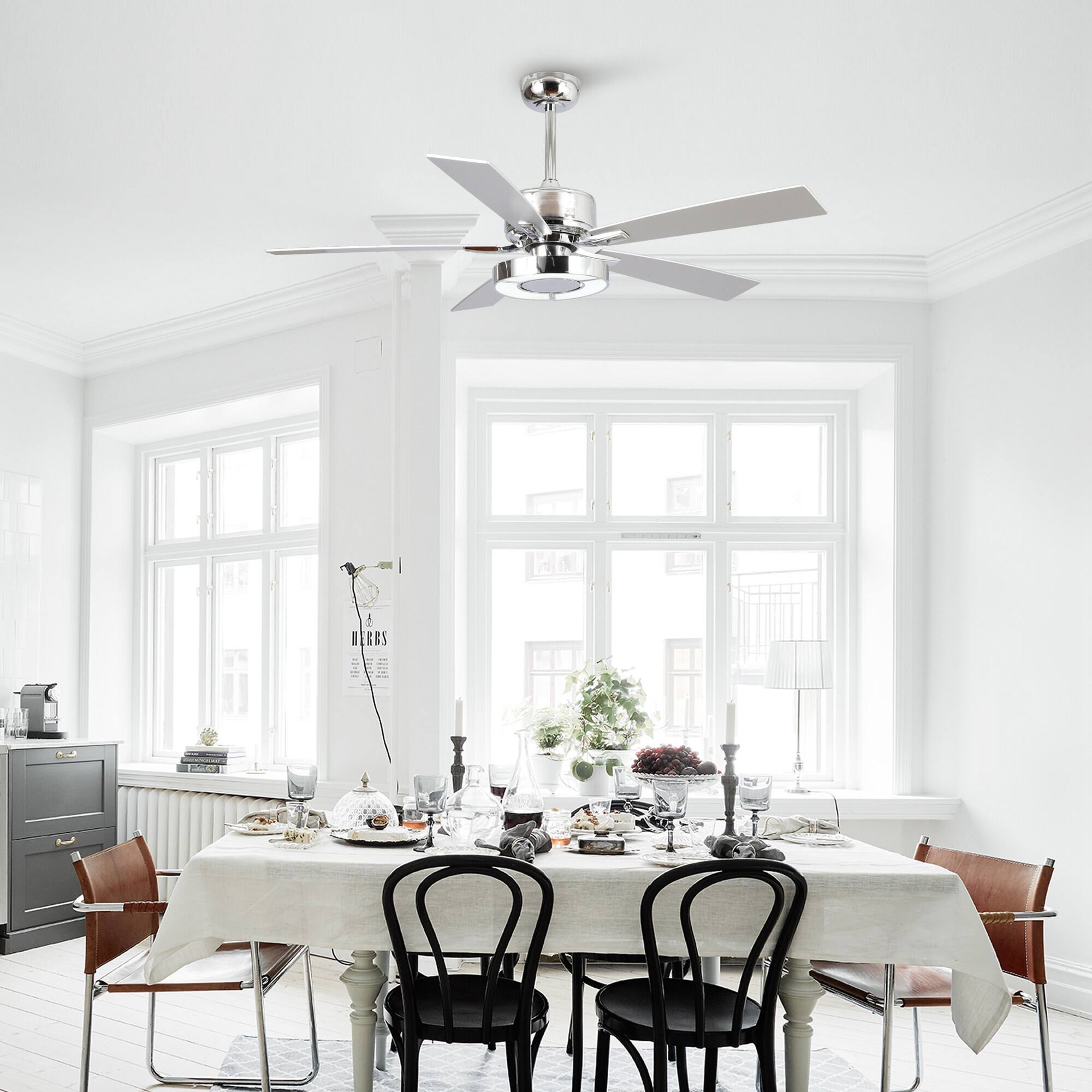 Alt View 6. Parrot Uncle - 52" Chrome Modern Unique LED Dimmable Ceiling Fan with Light and Remote - Chrome.