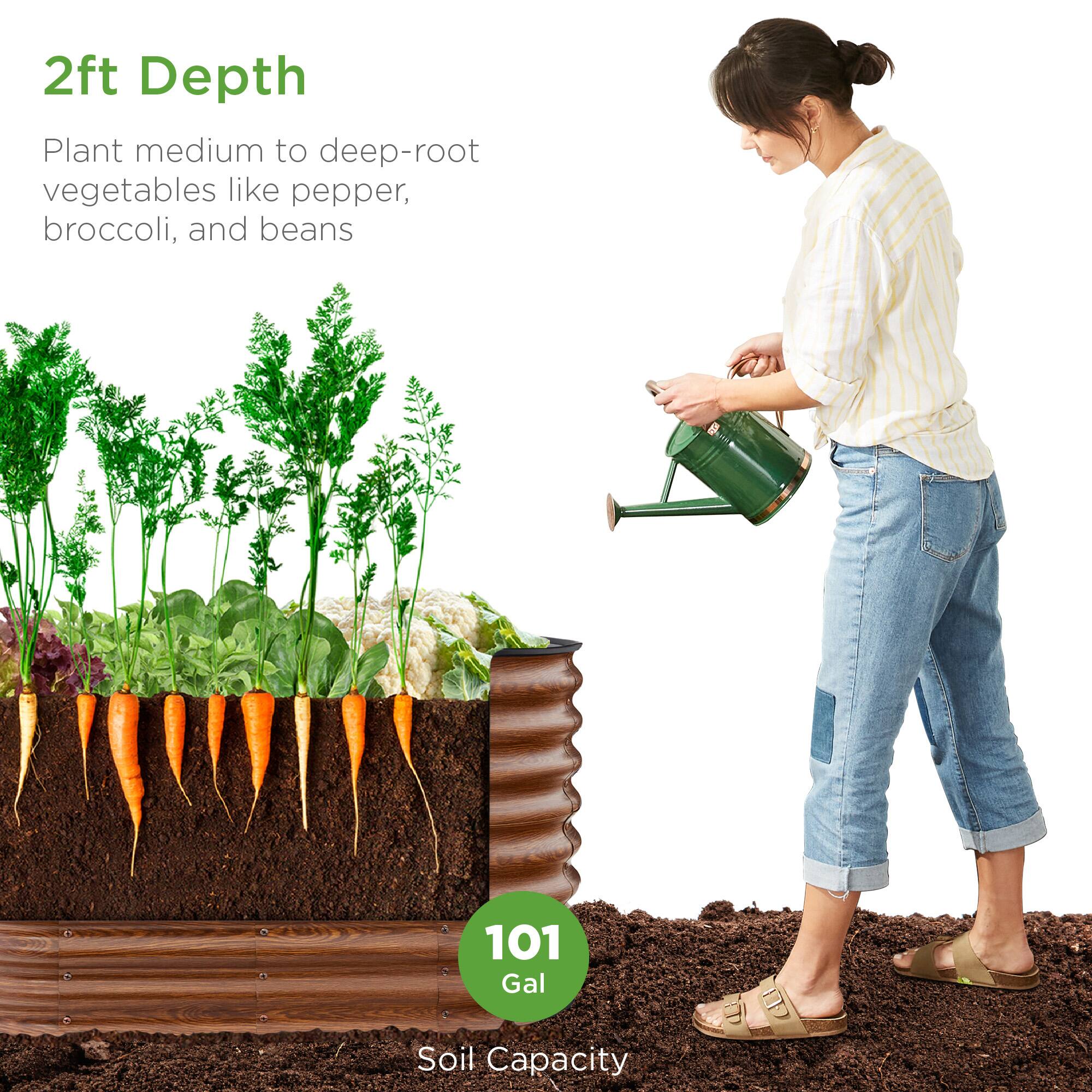 2ft Depth

Plant medium to deep-root vegetables like pepper, broccoli, and beans

101 Gall Soil Capacity