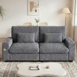 Dyonery - 91" Love Seat Sofa Couch with Storage Armrest and USB Type-C Charging Port, Comfy Corduroy Loveseat Couches. - Gray