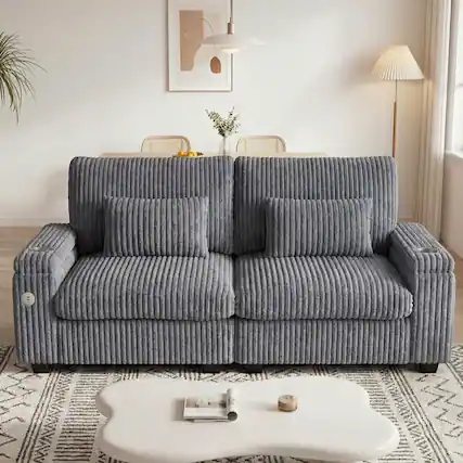 Front. Dyonery - 91" Love Seat Sofa Couch with Storage Armrest and USB Type-C Charging Port, Comfy Corduroy Loveseat Couches. - Gray.