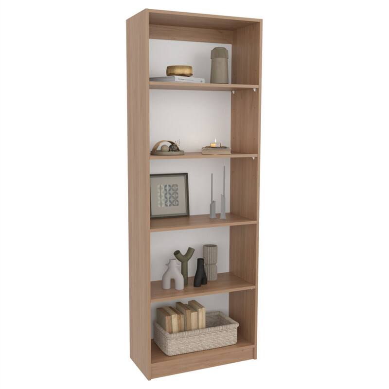 Angle. HTUTWOO - 5-Tier Bookcase with Storage - Engineered Wood 71.10" Tall Bookshelf with Additional Lower Shelf,Vertical Display Shelf - Natural Wood.