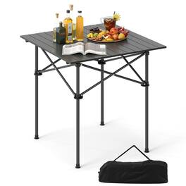 Gymax - Folding Roll-up Camping Table w/Metal Legs Carry Bag for Picnic Hiking BBQ - Black
