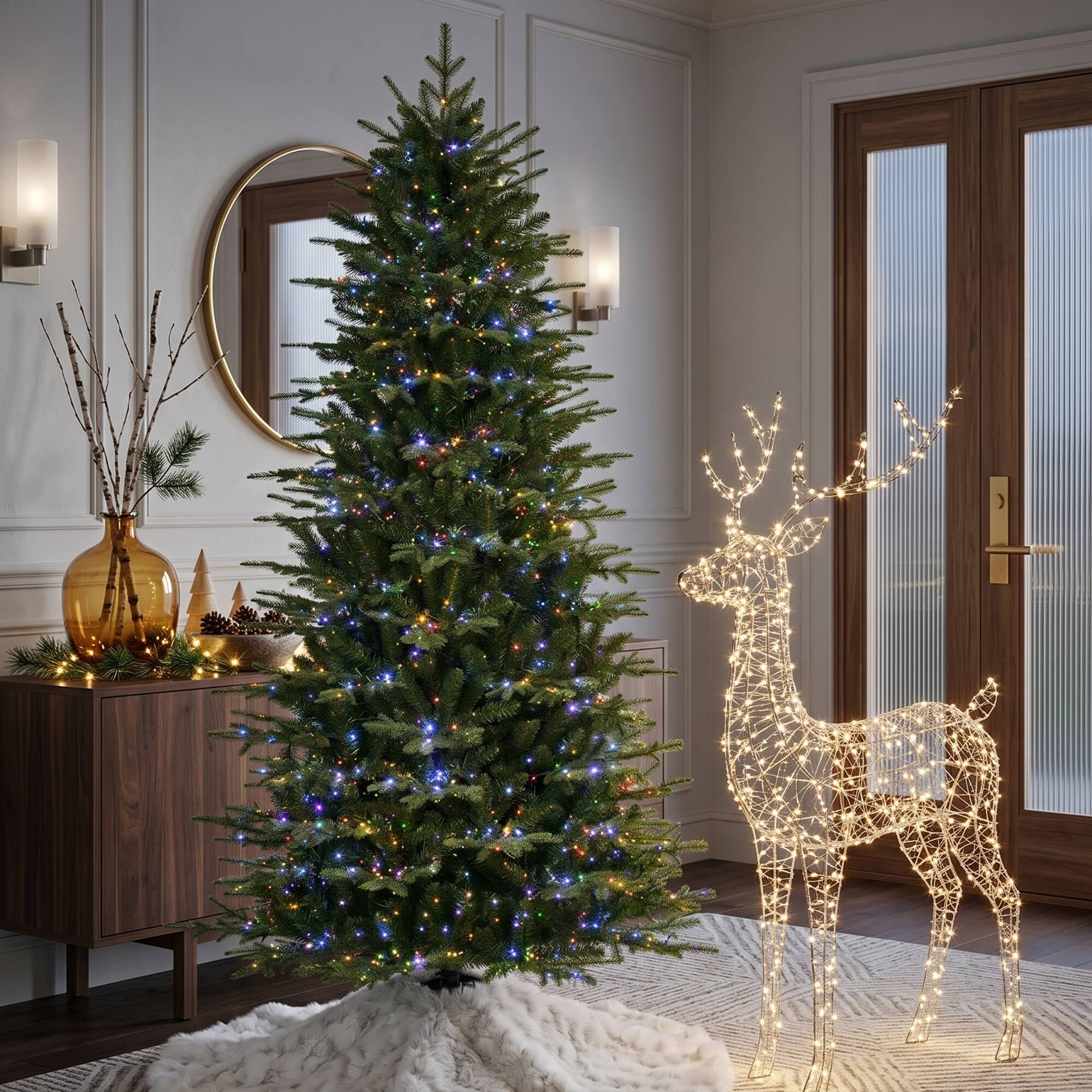 Alt View 8. Glitzhome - 7.5ft Pre-Lit Full Fir Memory wire Artificial Christmas Tree with 2000 Micro Lights - Green.