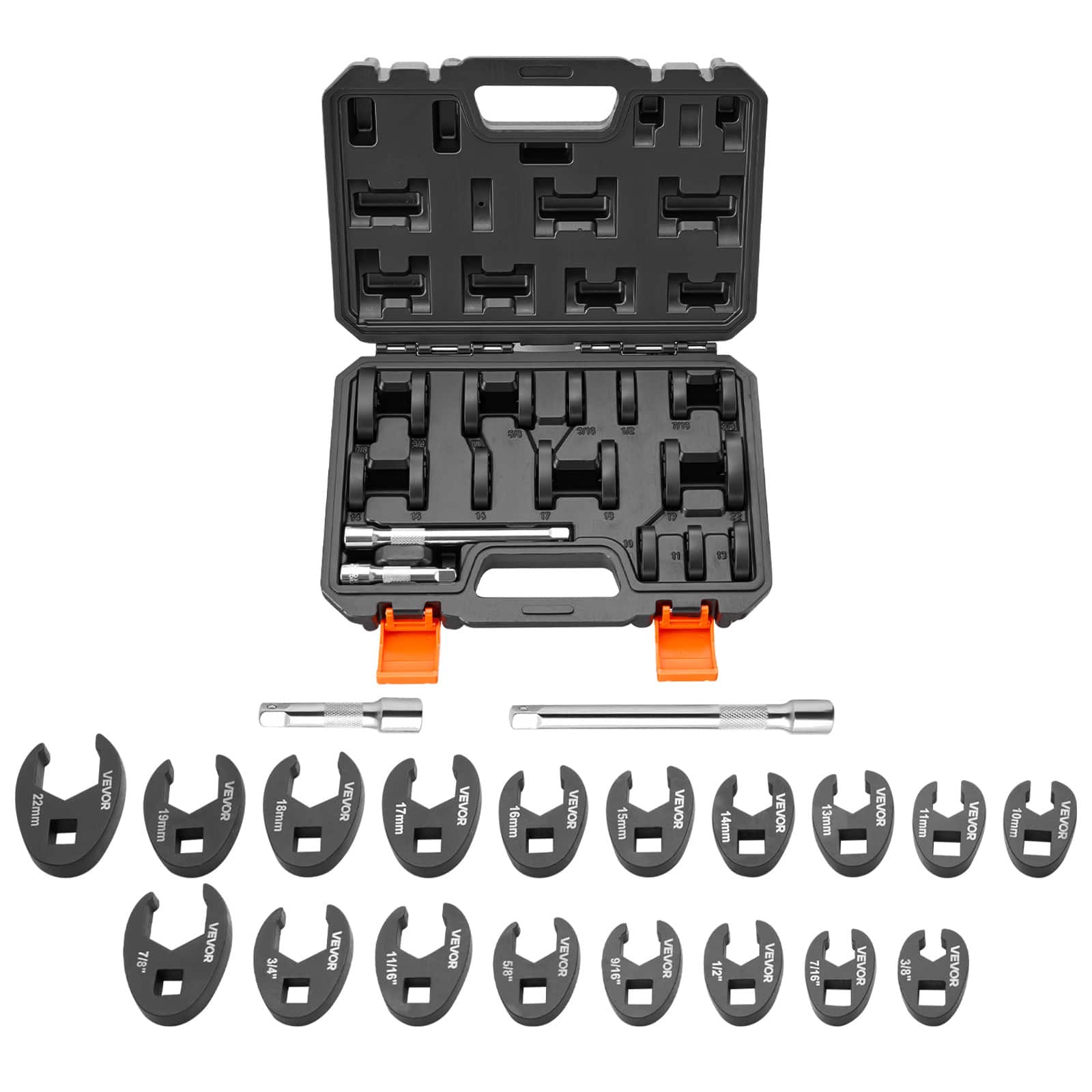 "VEVOR - Crowfoot Wrench Set, 3/8"" Drive, 20-Piece Metric and SAE Size Flare Nut Crows Foot Wrenches, with Storage Case - Black" price history on PriceWatchPro