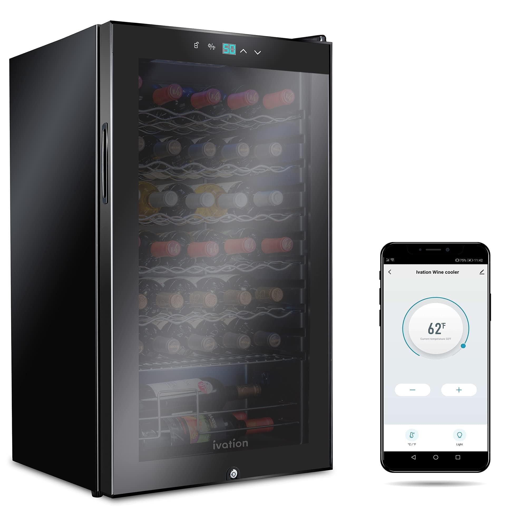 Ivation - 34 Bottle Freestanding Wine Refrigerator, Wine Fridge with Wi-Fi Smart App Control - Black