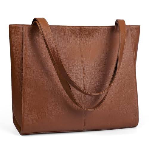 Fabibe - Genuine Leather Tote Bag For Women Work Women's Shoulder Bags Purses Satchel Handbags With Laptop Compartment - Cognac Brown 02