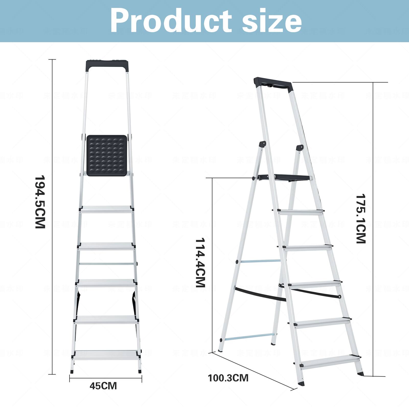 Product size

- Height: 194.5CM
- Width: 175.1CM
- Depth: 114.4CM
- Step width: 45CM
- Base width: 100.3CM