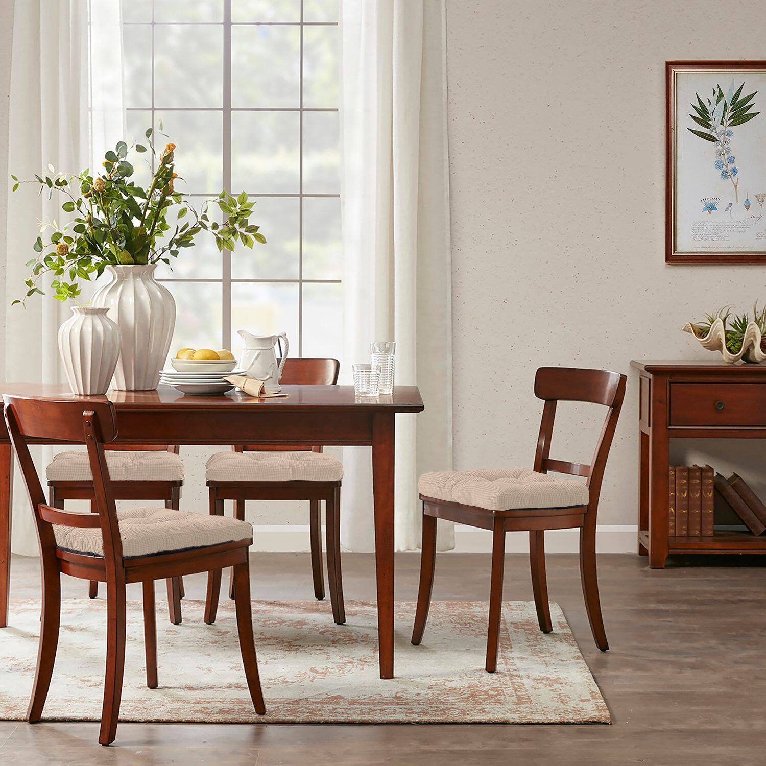 Left. Sweet Home Collection - Crushed Memory Foam Tufted Chair Cushion Non Slip Microdot Rubber Back, 6-Pack - Linen.