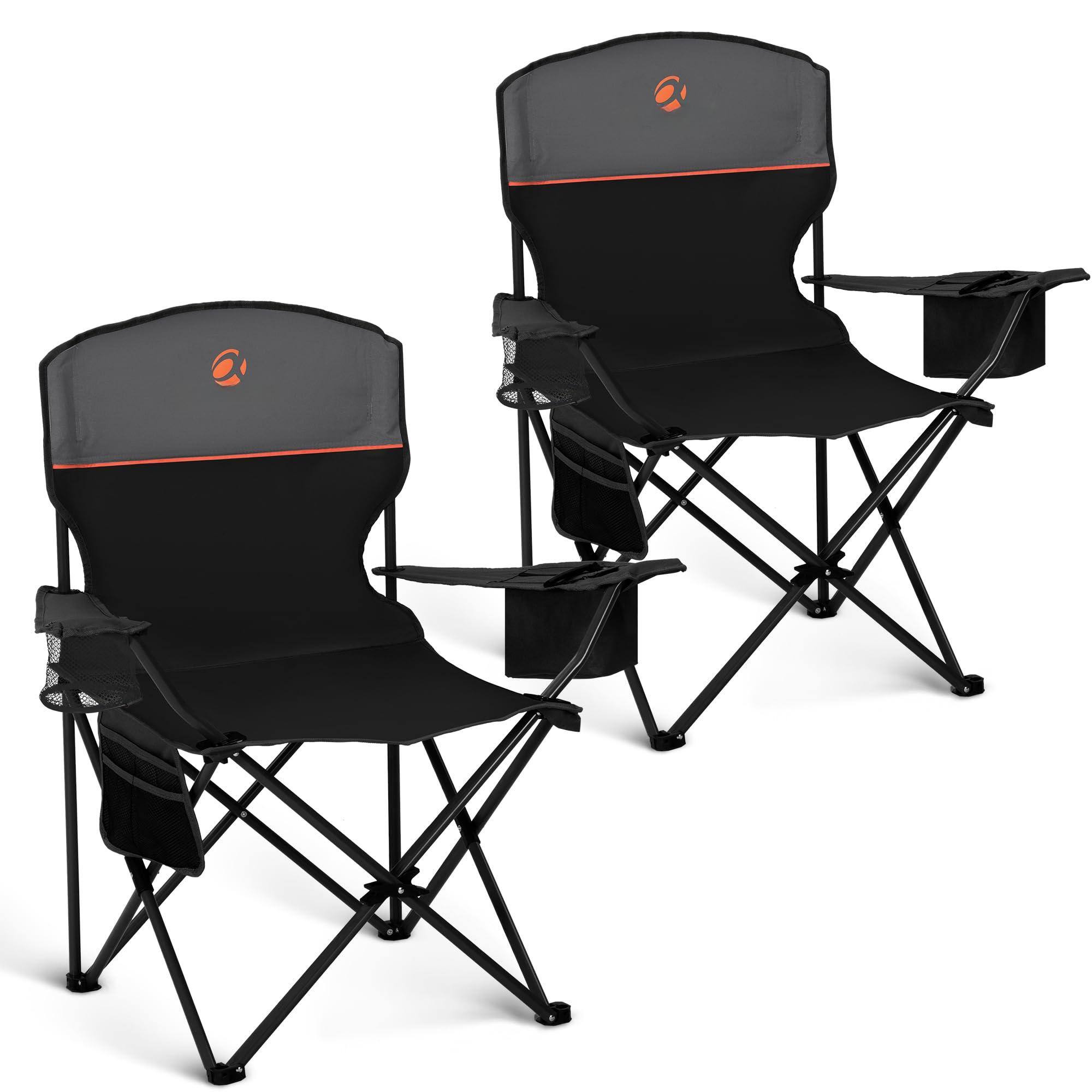 Front. JETRANSPORT - Camping Chair 2 Pack Portable With 3-can Cooler Folding Side Pocket And Cup Holder Collapsible For - Black grey.