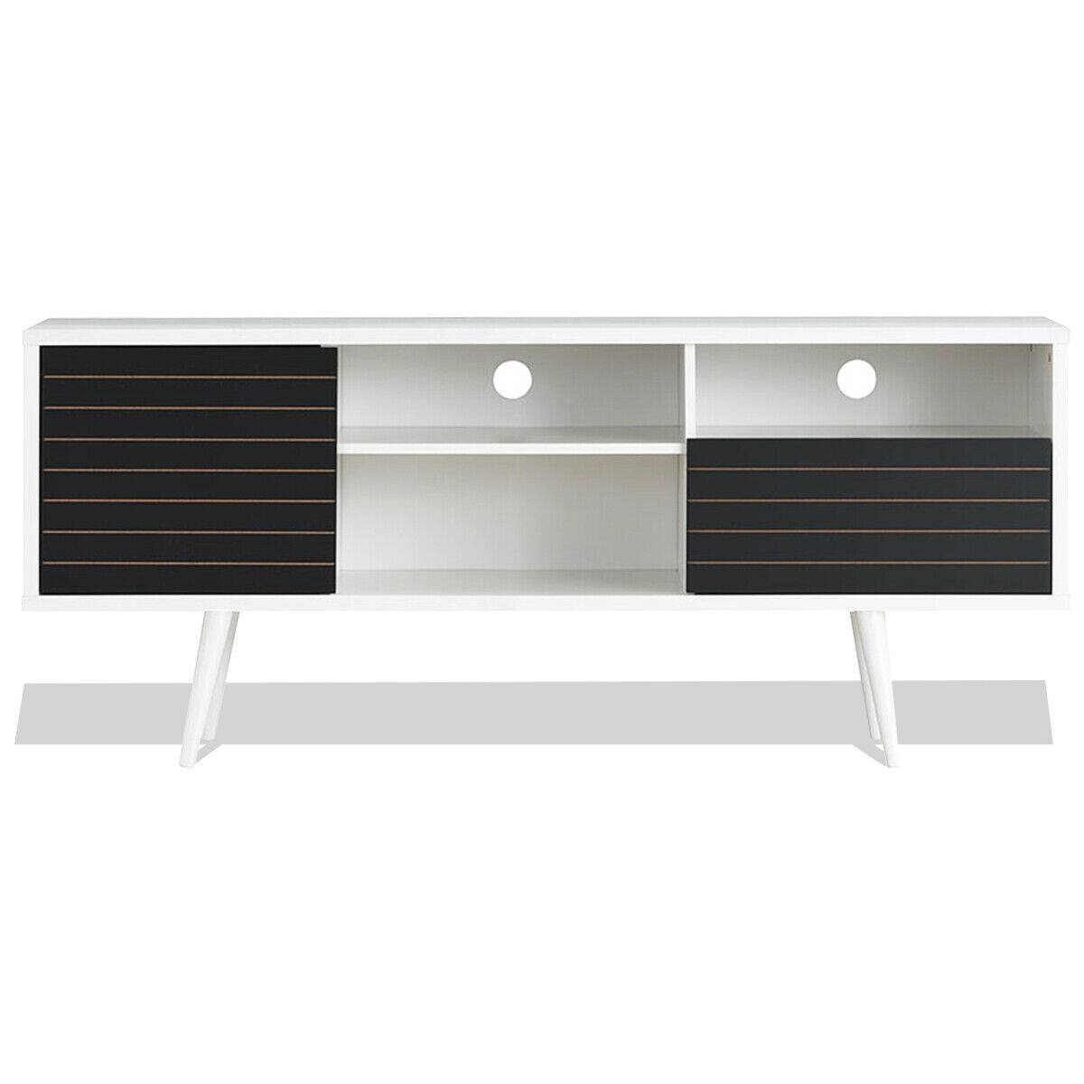 Alt View 9. Gymax - Gymax Modern TV Stand/Console Cabinet 3 Shelves Storage Drawer Splayed Leg Black/White - White,Black.
