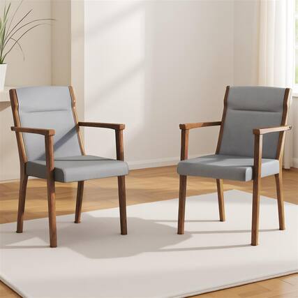 Front. Pefilos - Upholstered Solid Wood Accent Chairs Set of 2, High Back Soft Cushion Rubber Wood - Gray.