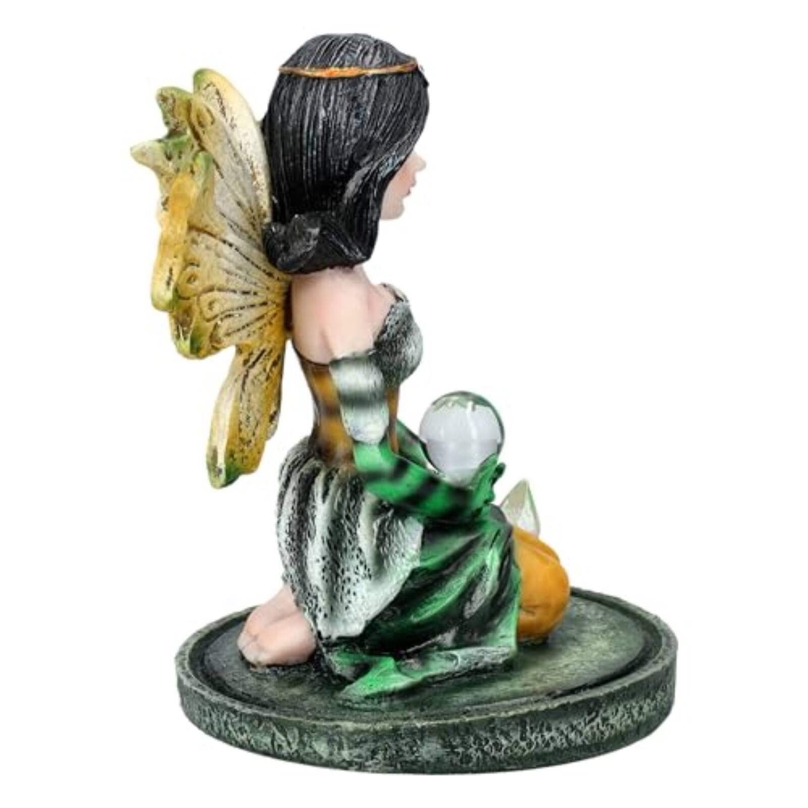 Alt View 2. Pacific Trading - 3 inch Green Crystal Fairy Figurine with Mystical Orb and Crystal Accents Small Fairy Statue.