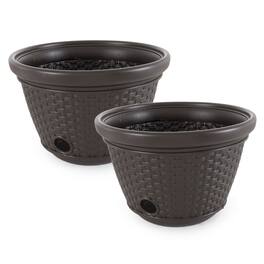 Suncast - 100 Foot Resin Wicker Garden Water Hose Storage Holder Pot (2 Pack)