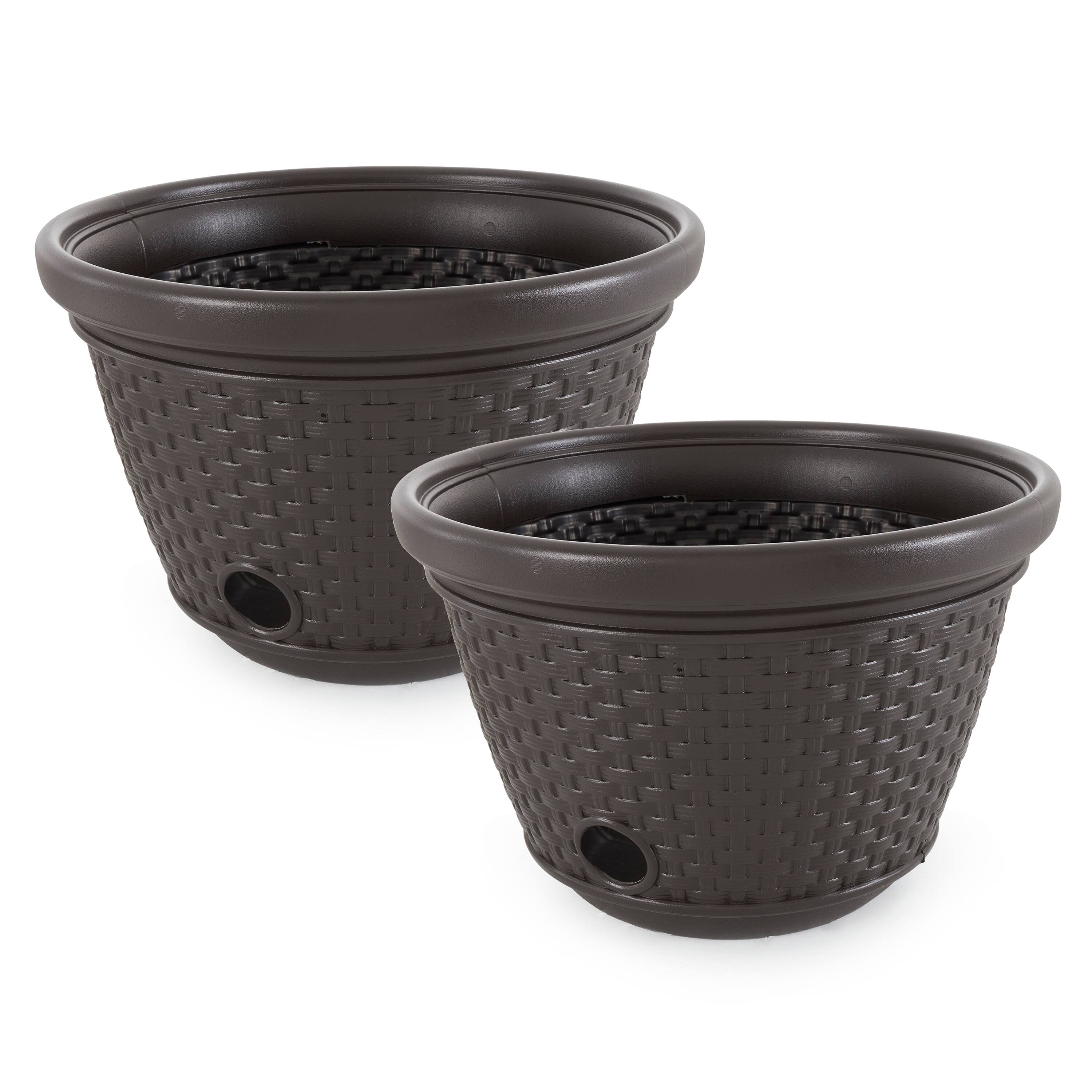 Front. Suncast - Suncast 100 Foot Resin Wicker Garden Water Hose Storage Holder Pot (2 Pack).