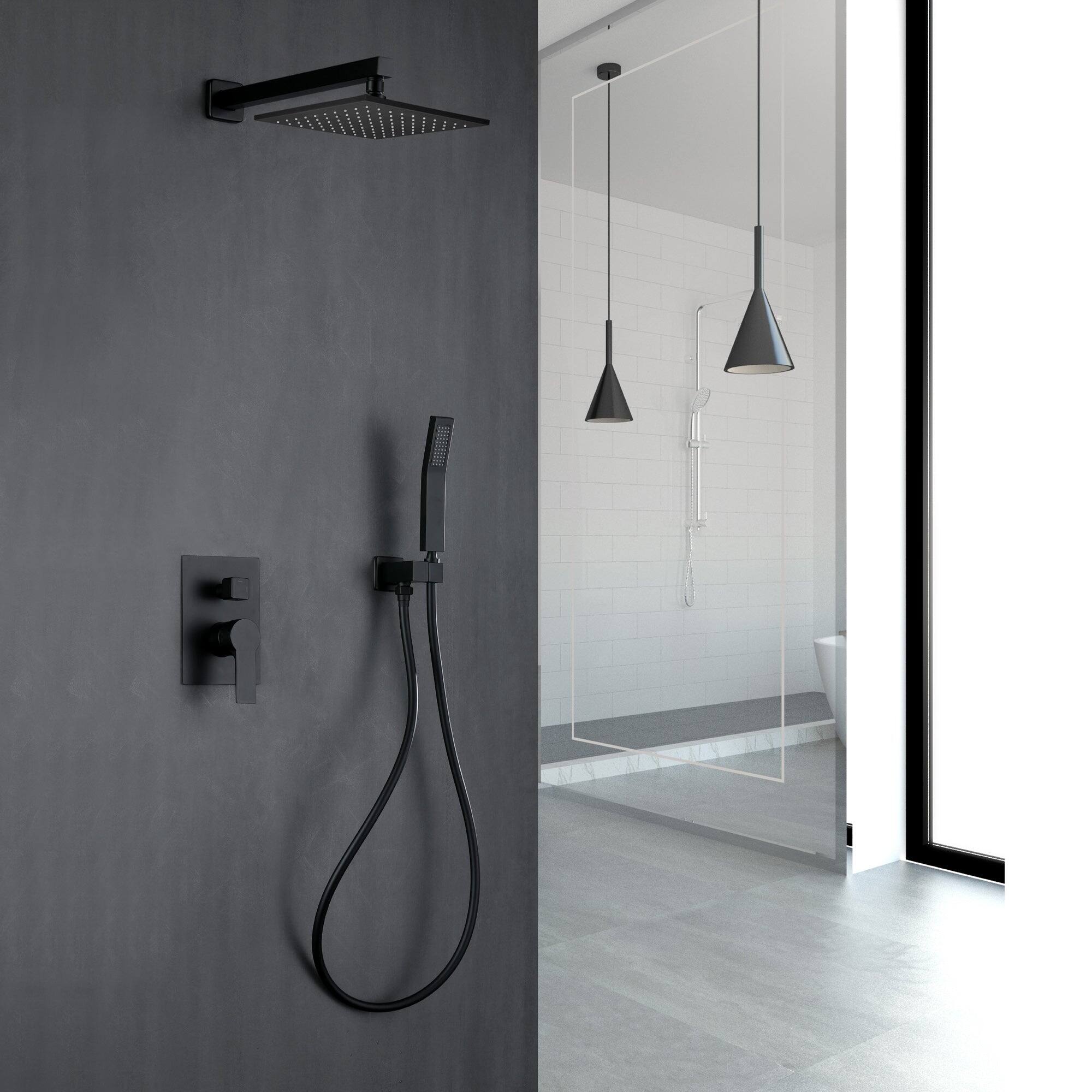 Alt View 1. Boyel Living - Matte Black Shower Set with 10 Inch Rain Shower Head and Hand Shower cUPC Pressure Balance Valve - Matte Black.