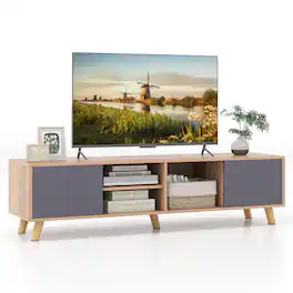 Gymax - TV Stand for TVs up to 65'' Modern Rustic TV Cabinet w/ Open Shelf TV Console Table - Sanremo Oak + Dark Grey