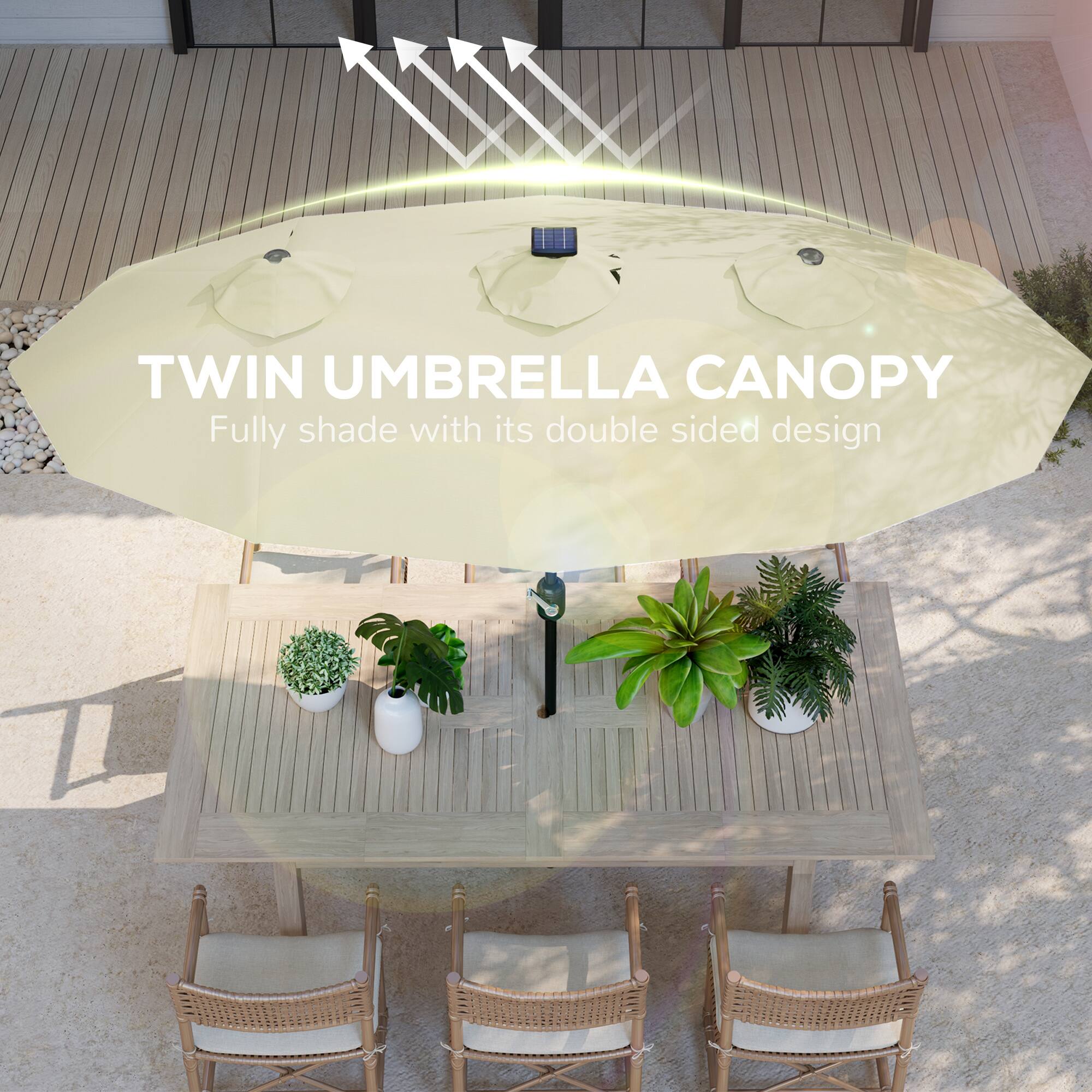 TWIN UMBRELLA CANOPY  
Fully shade with its double-sided design