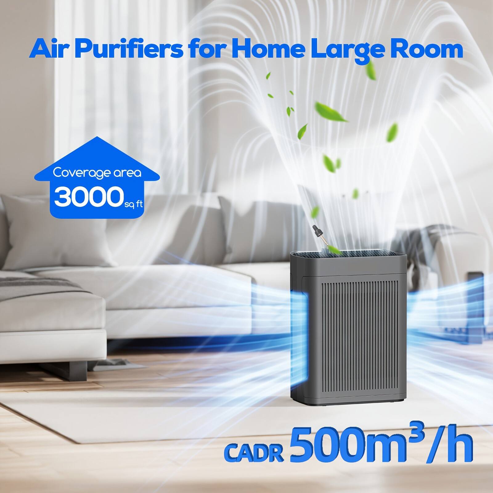 Air Purifiers for Home Large Room

Coverage area  
3000 sq ft

CADR 500m³/h