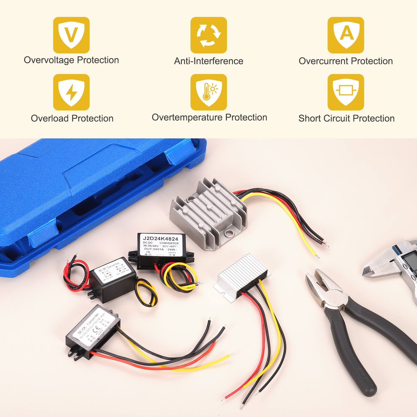V A Overvoltage Protection Anti-Interference Overcurrent Protection Overload Protection Overtemperature Protection Short Circuit Protection

J2D24K4824
CONVERTER - HUARV

OUT 28V1A

Sunerter - Comperter BF4SP

1 -- 0C/0Com agntAat

X/X NtISTLN CE Mo 2 4