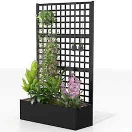 PULUZ - Galvanized Raised Garden Bed Planter Box with Trellis for Climbing Plants, Vegetable, Vines, Garden Bed ONLY - Black