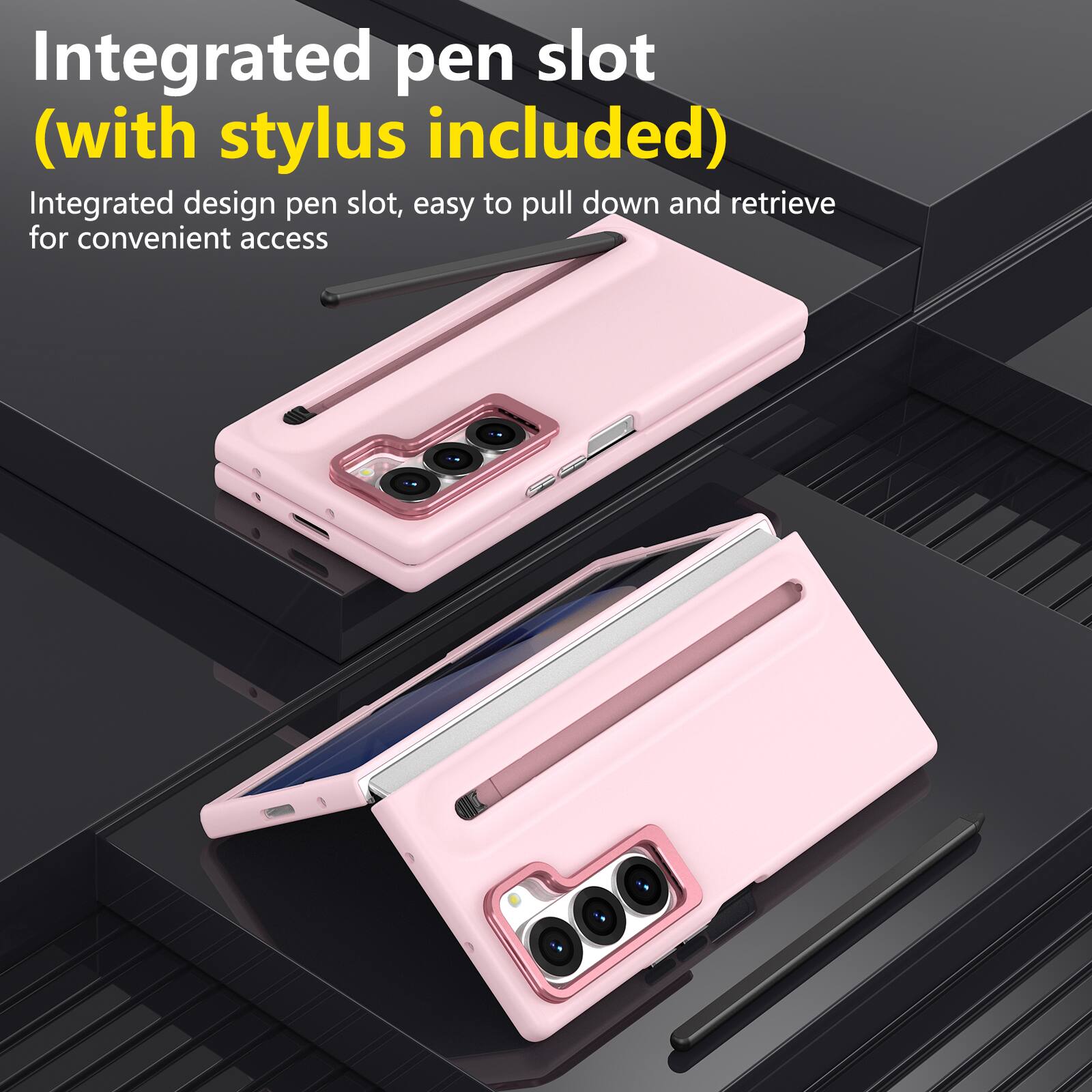 Integrated pen slot (with stylus included)  
Integrated design pen slot, easy to pull down and retrieve for convenient access